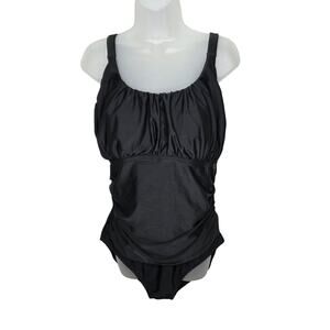 Black Women's Padded Adjustable Strap Tummy Control One Piece Swimsuit Size XXL